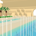 アラビア風中庭と水路のステージ